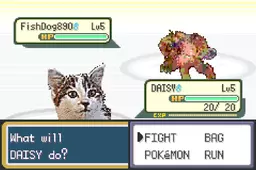 Screenshot of romhack with parent’s cat in the game